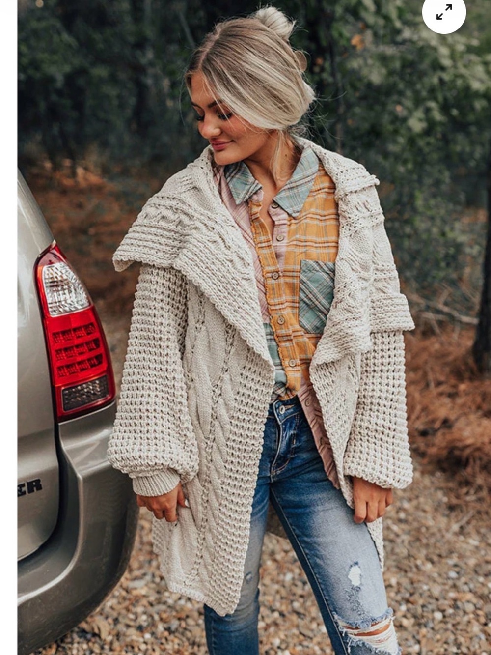 POL Chunky Cream Cable Knit Open-Front Cardigan
